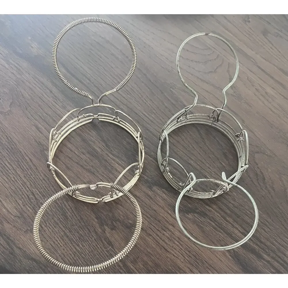 MCM Wire Metal Folding Egg Basket Coil Handle TOP ONLY Brass Bunny Ears (2)